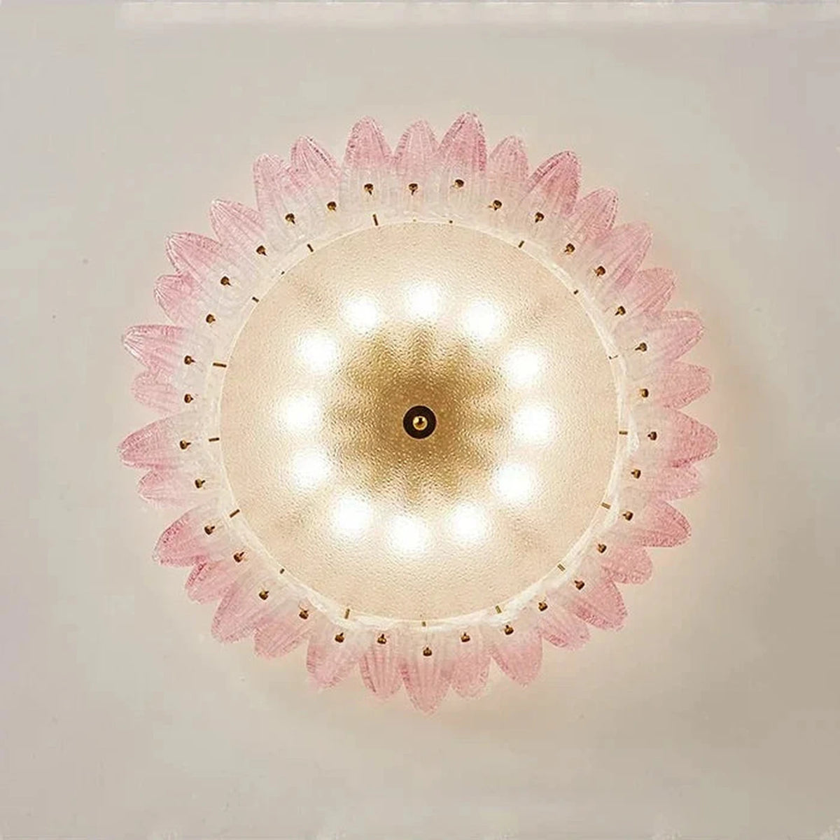 Sculptural Crown Flush Mount in blush pink glass for Low Ceilings by AUVIELIGHT