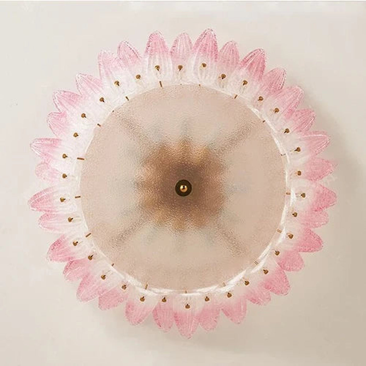 Sculptural Crown Flush Mount in blush pink glass for Low Ceilings by AUVIELIGHT