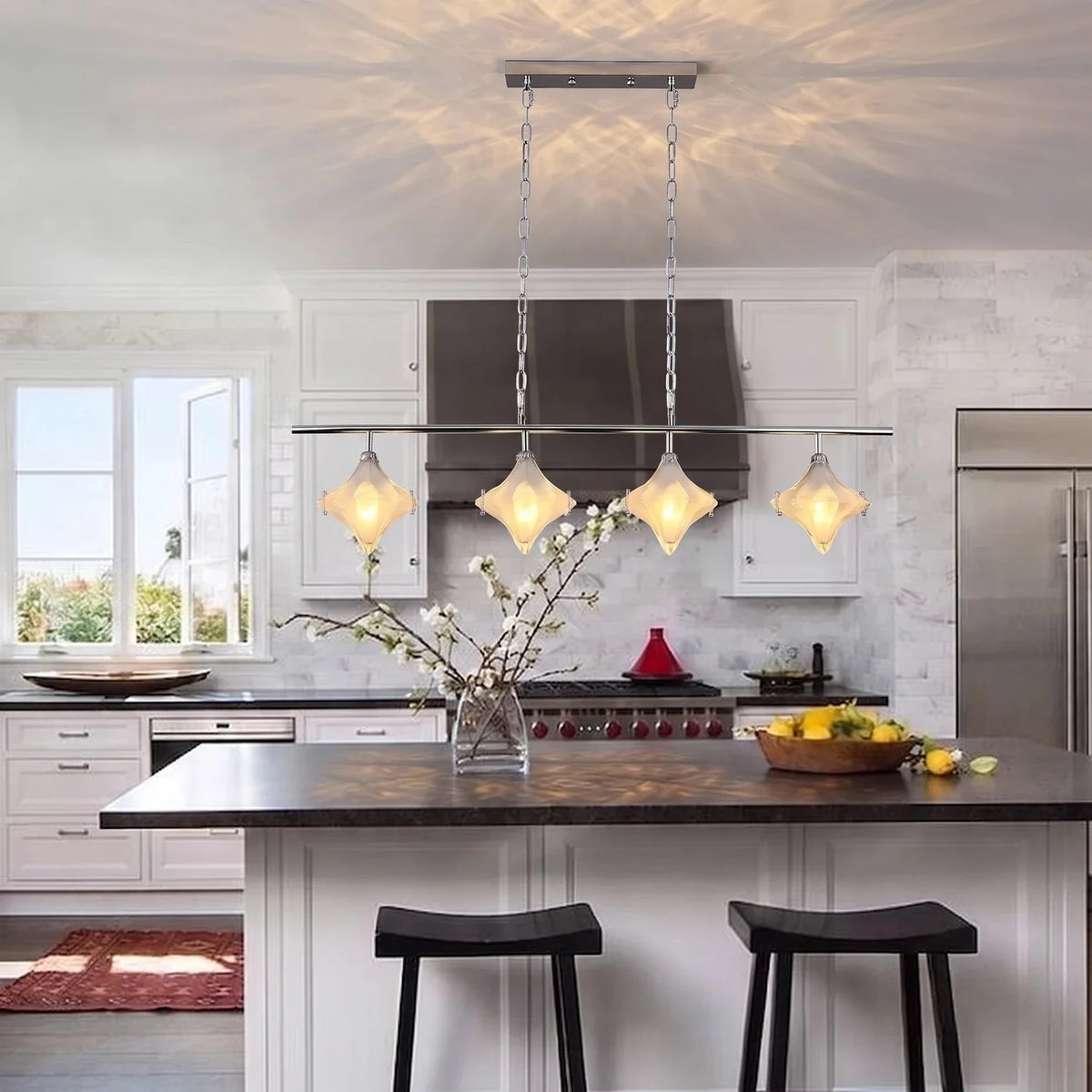 Sculptural Diamond Star Chandelier in amber glass for Dining Room by AUVIELIGHT