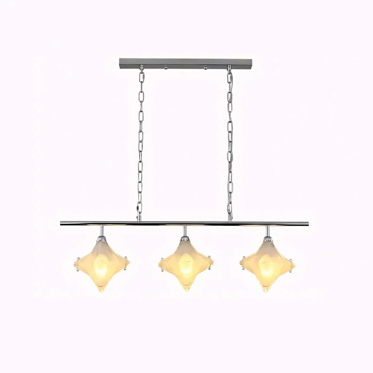 Sculptural Diamond Star Chandelier in amber glass for Dining Room by AUVIELIGHT, Dia 35.4" x H 9.8" / Chrome & Clear