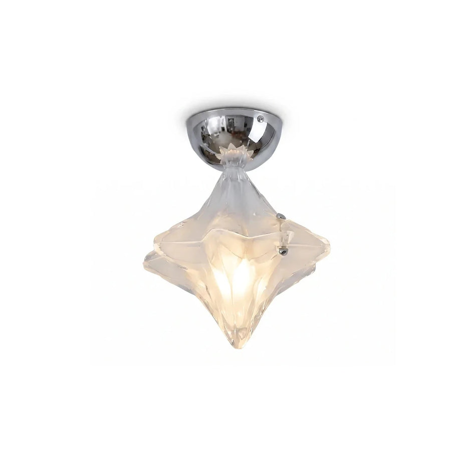 Sculptural Diamond Star Flush Mount in glass for Low Ceilings by AUVIELIGHT, Style A ∅ 9.1 x  H 17 / white+silver / Warm Light