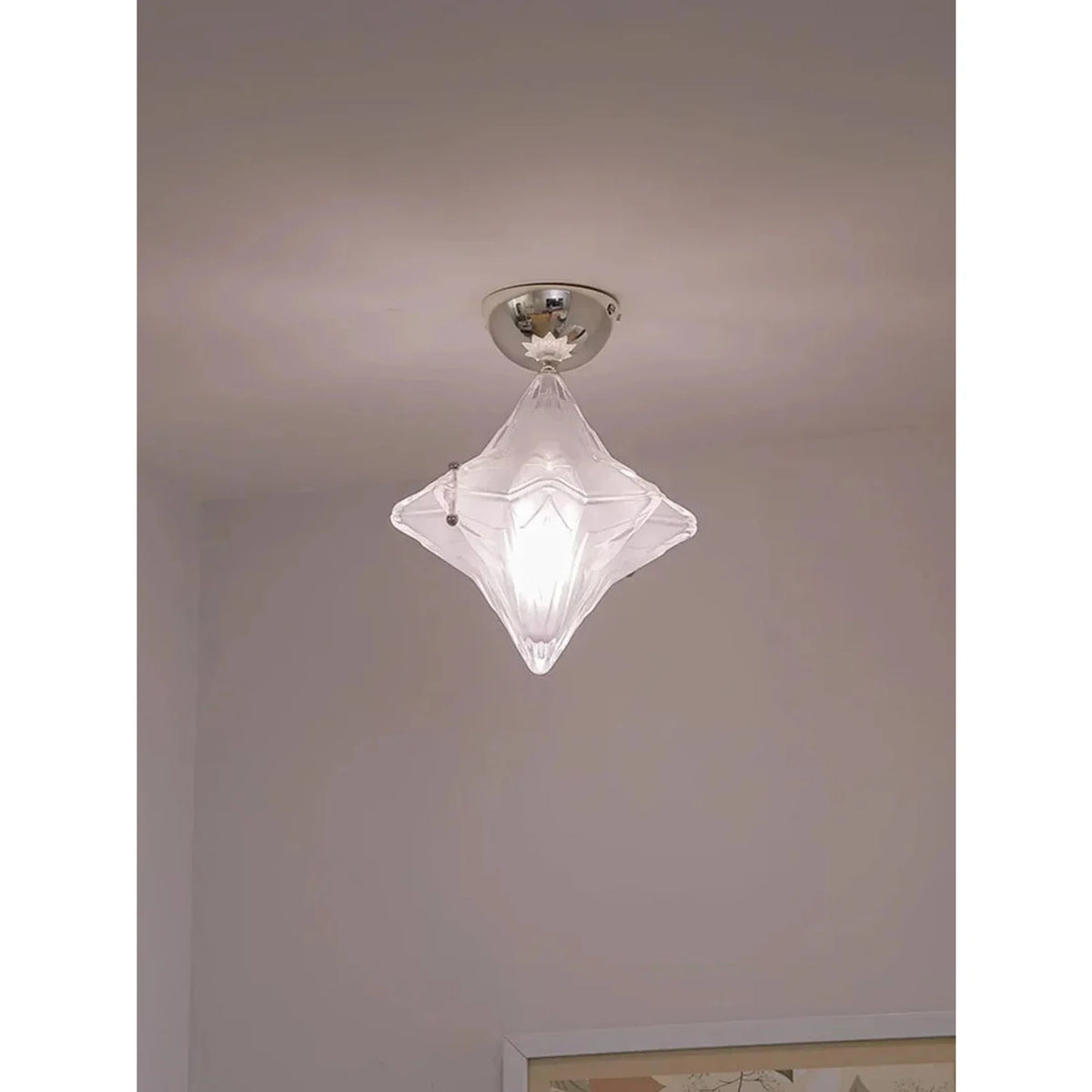 Sculptural Diamond Star Flush Mount in glass for Low Ceilings by AUVIELIGHT