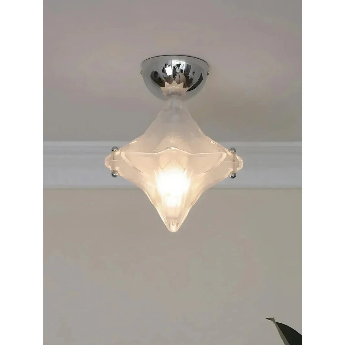 Sculptural Diamond Star Flush Mount in glass for Low Ceilings by AUVIELIGHT