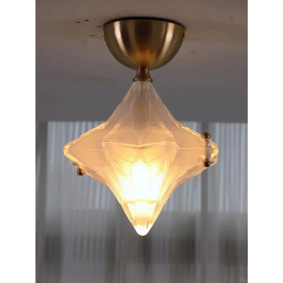 Sculptural Diamond Star Flush Mount in glass for Low Ceilings by AUVIELIGHT