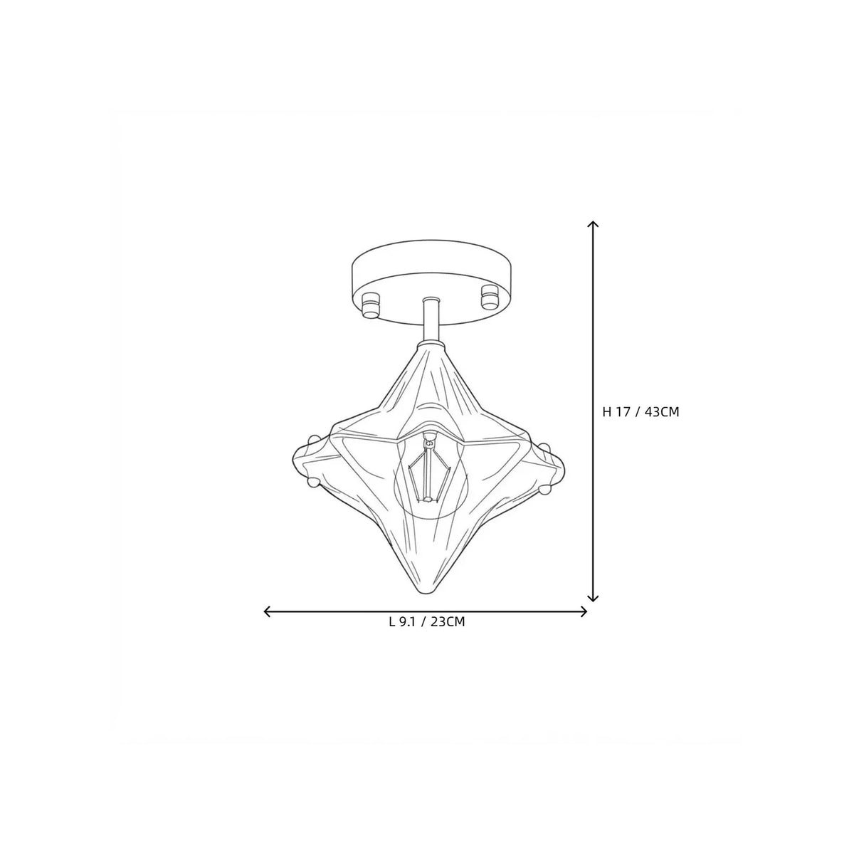 Sculptural Diamond Star Flush Mount in glass for Low Ceilings by AUVIELIGHT