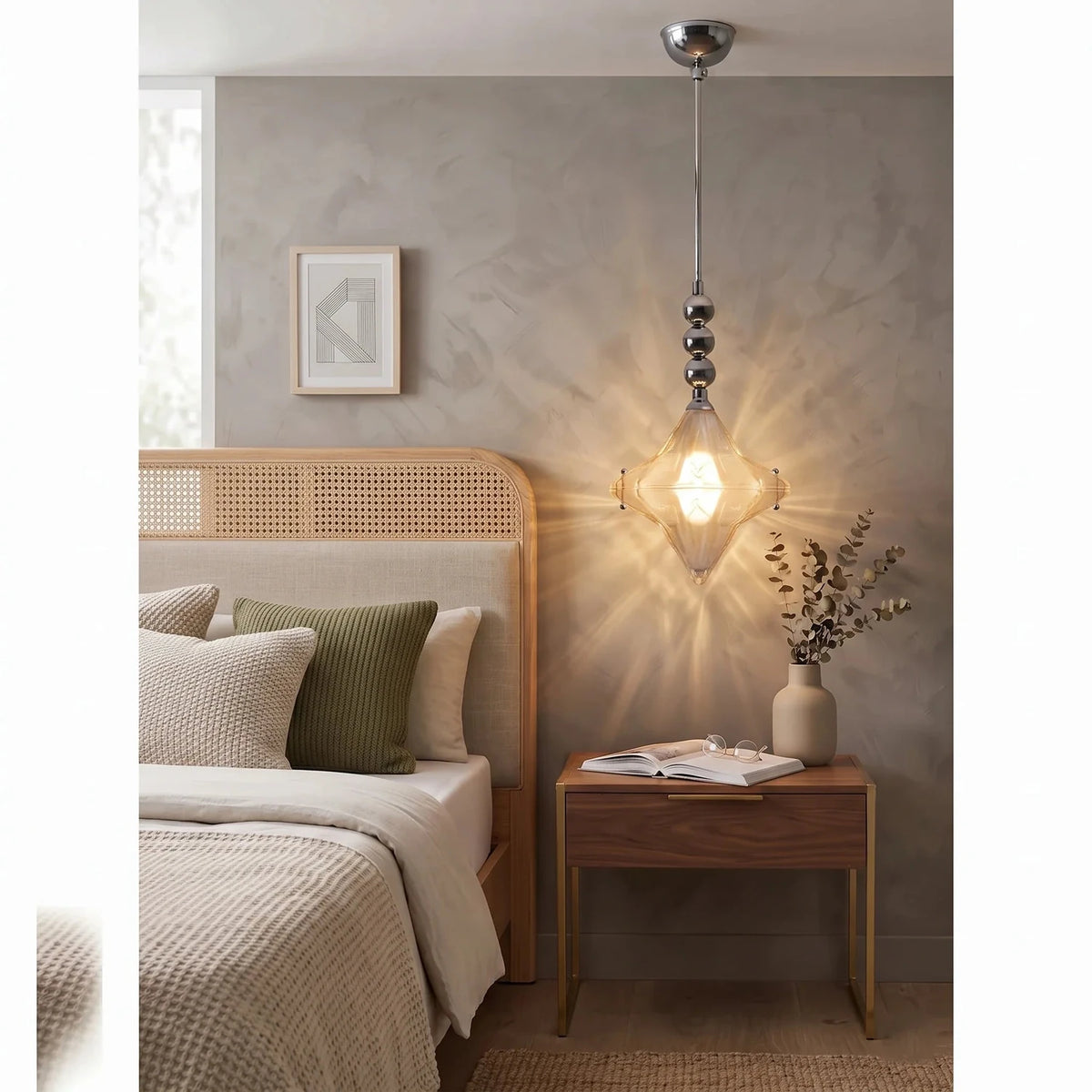 Sculptural Diamond Star Pendant Light in amber glass for Kitchen Island by AUVIELIGHT