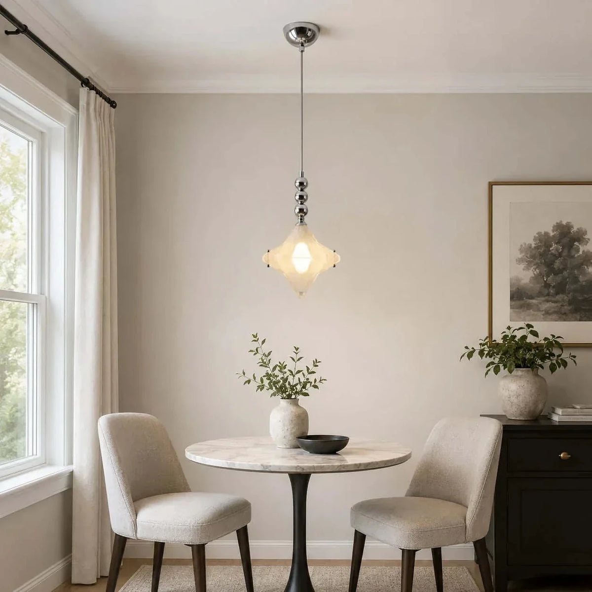 Sculptural Diamond Star Pendant Light in amber glass for Kitchen Island by AUVIELIGHT
