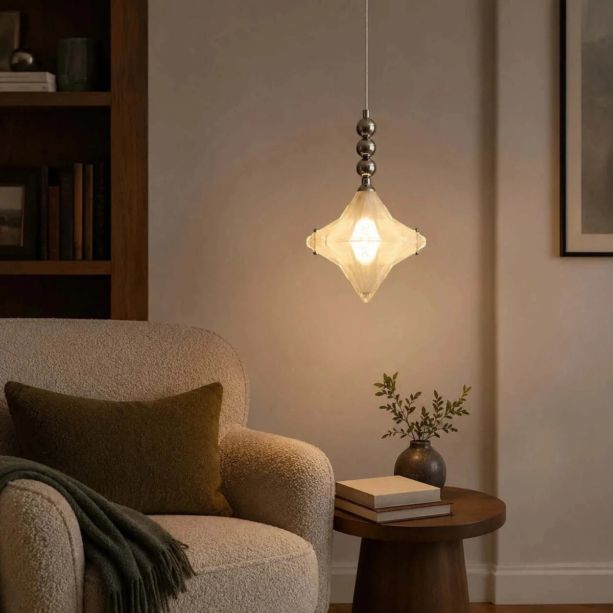 Sculptural Diamond Star Pendant Light in amber glass for Kitchen Island by AUVIELIGHT