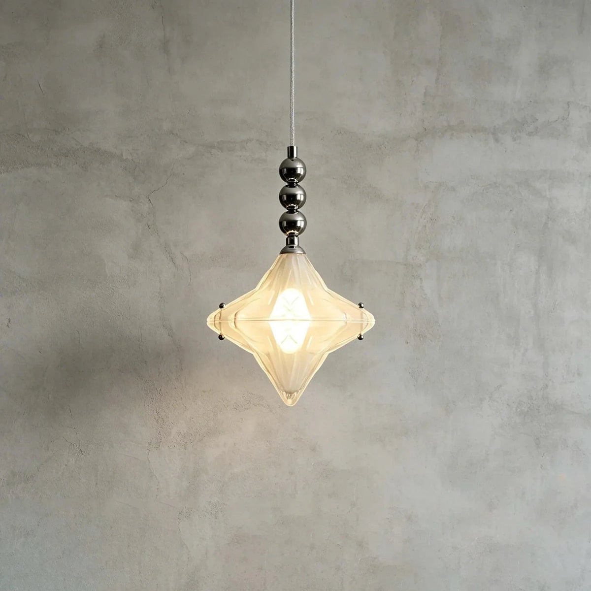 Sculptural Diamond Star Pendant Light in amber glass for Kitchen Island by AUVIELIGHT, Dia 9.1" x H 14.6" / Chrome