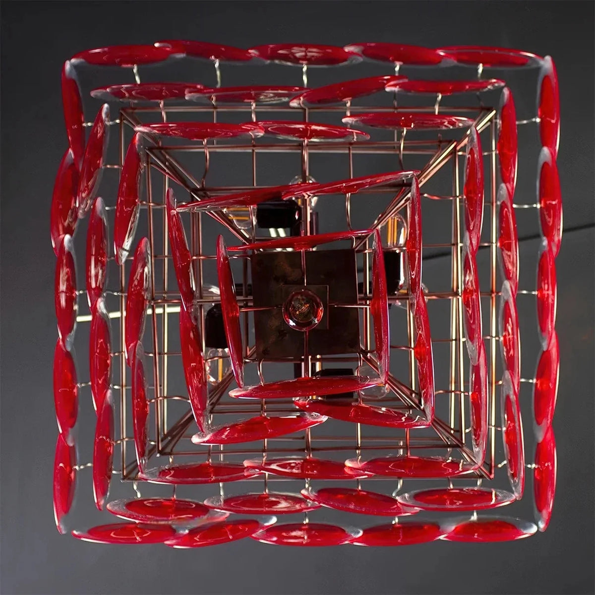 Sculptural Disc Chandelier in ruby red murano glass for Dining Room light fixture by AUVIELIGHT
