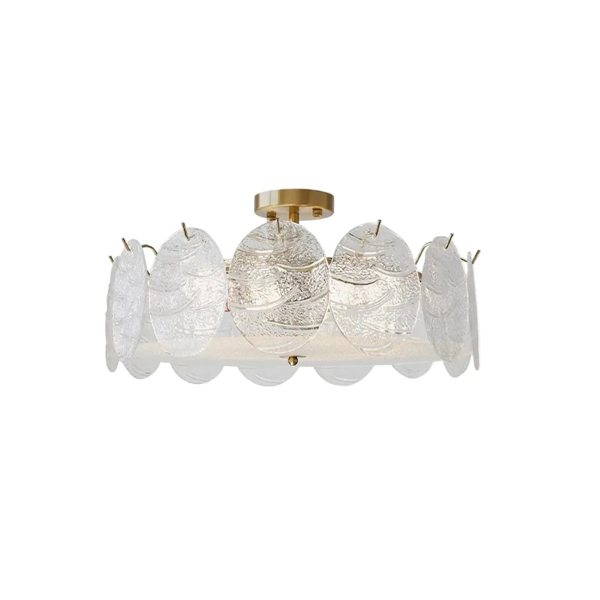 Sculptural Disc Drum Semi-Flush Mount in textured glass for Low Ceilings by AUVIELIGHT