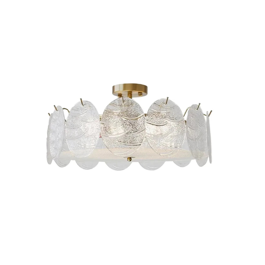 Sculptural Disc Drum Semi-Flush Mount in textured glass for Low Ceilings light fixture by AUVIELIGHT