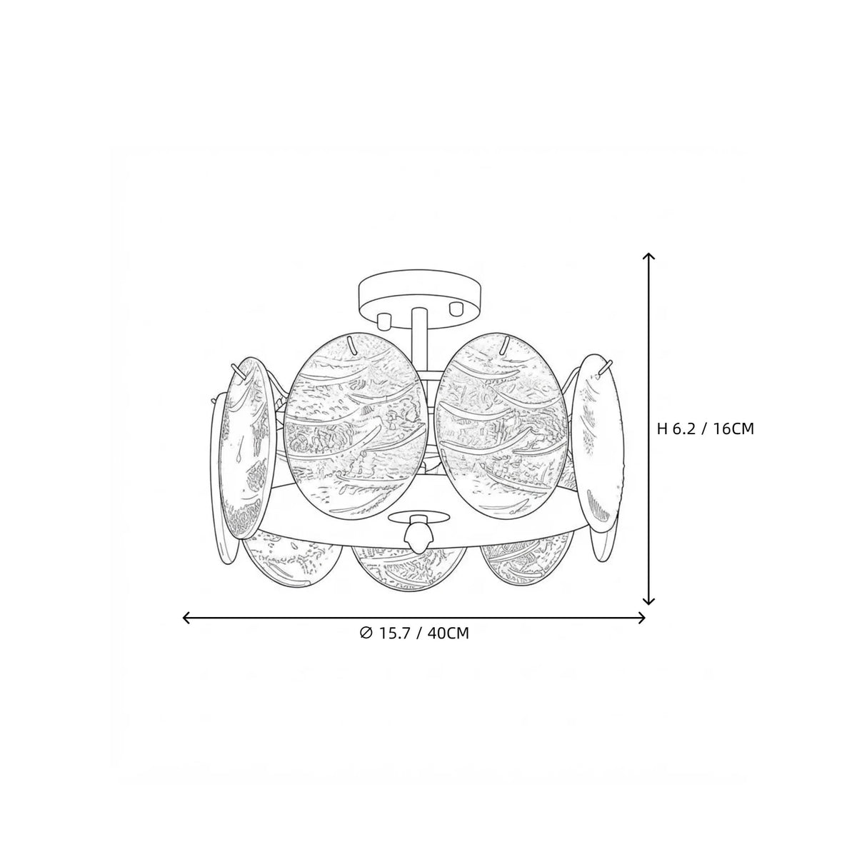 Sculptural Disc Drum Semi-Flush Mount in textured glass for Low Ceilings by AUVIELIGHT
