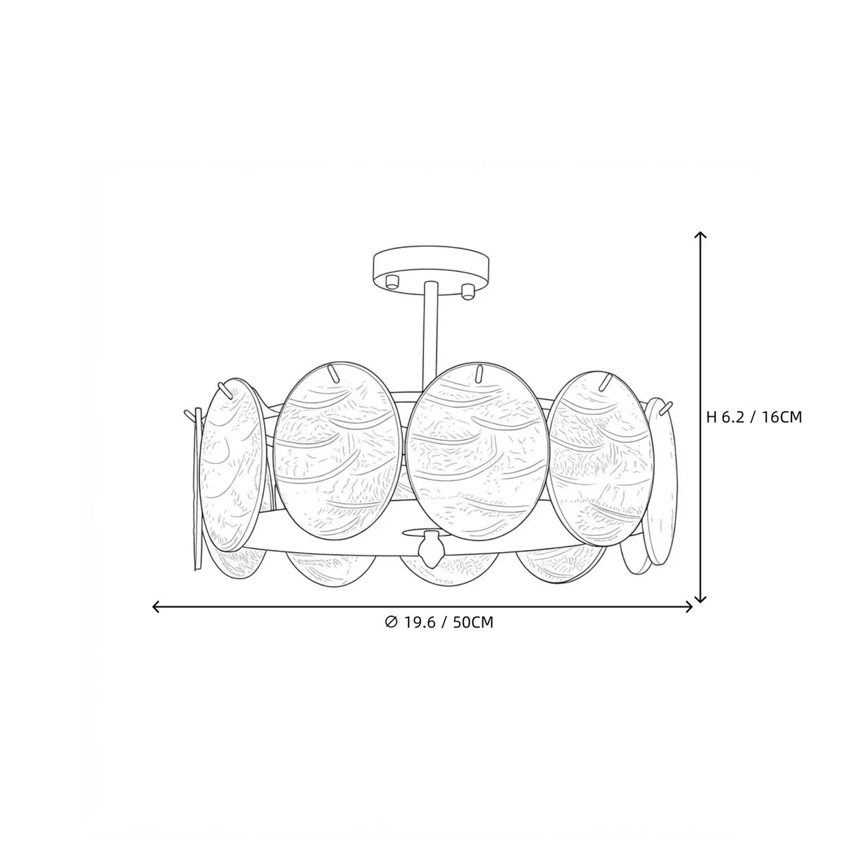 Sculptural Disc Drum Semi-Flush Mount in textured glass for Low Ceilings by AUVIELIGHT