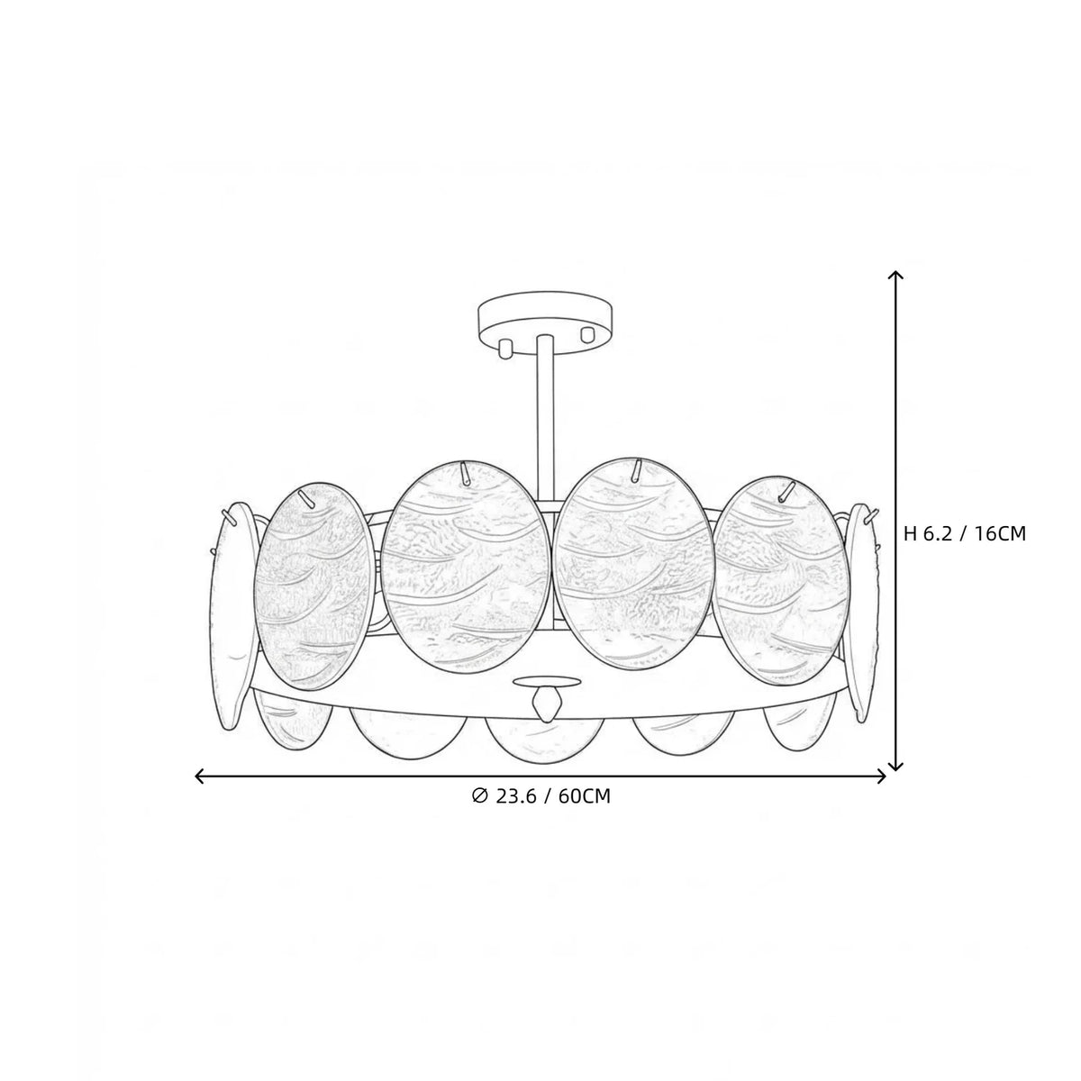 Sculptural Disc Drum Semi-Flush Mount in textured glass for Low Ceilings by AUVIELIGHT