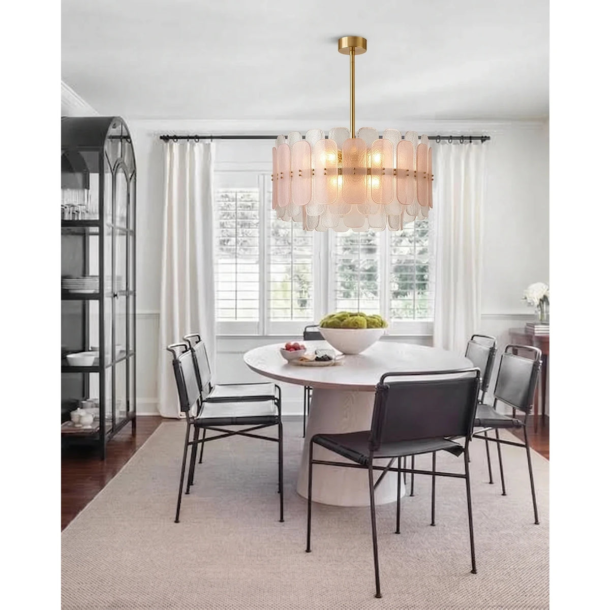 Sculptural Drum Chandelier in cream frosted glass for Dining Room by AUVIELIGHT