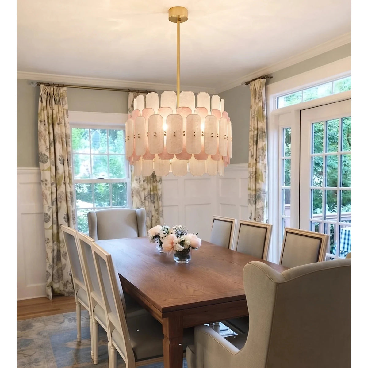 Sculptural Drum Chandelier in cream frosted glass for Dining Room by AUVIELIGHT