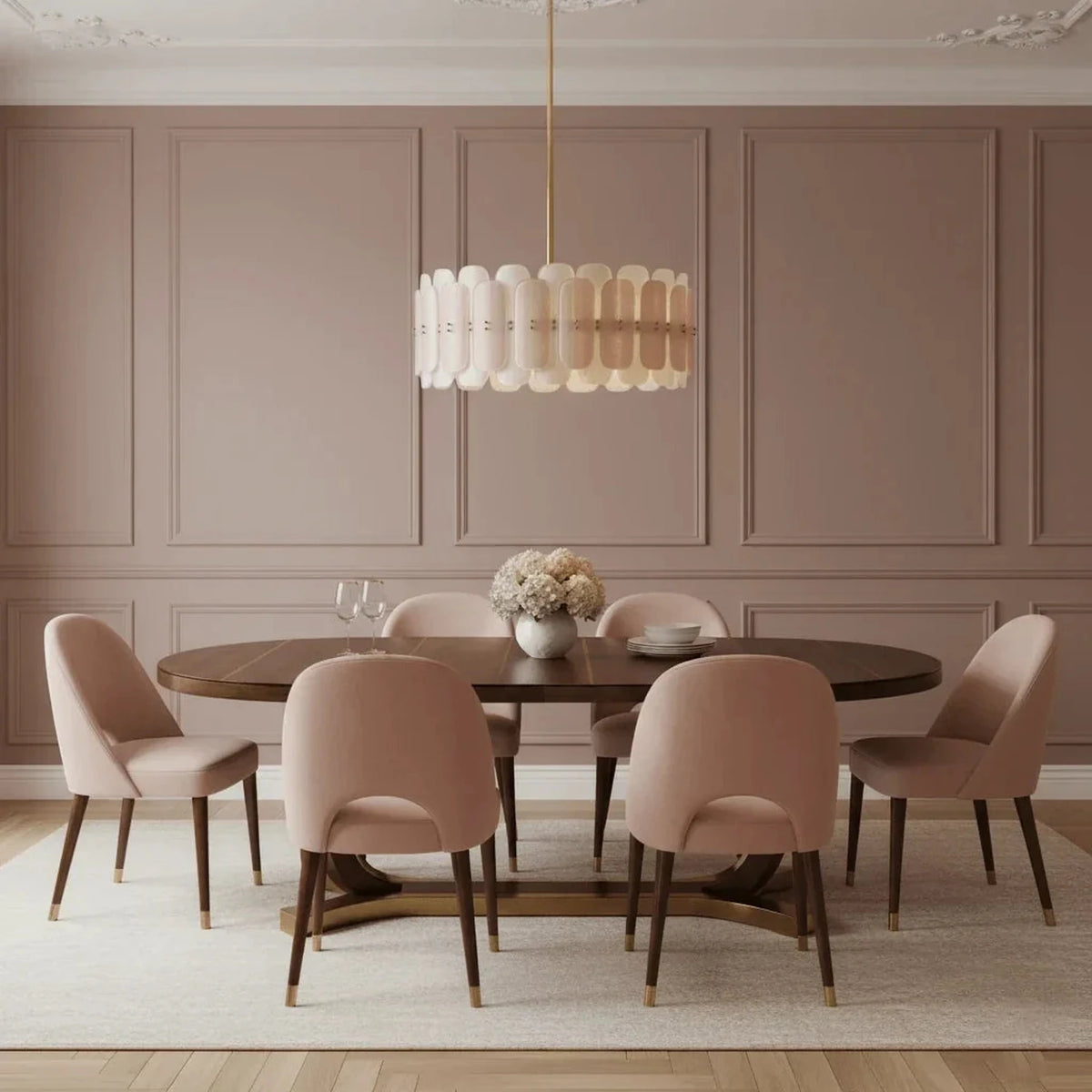 Sculptural Drum Chandelier in cream frosted glass for Dining Room by AUVIELIGHT
