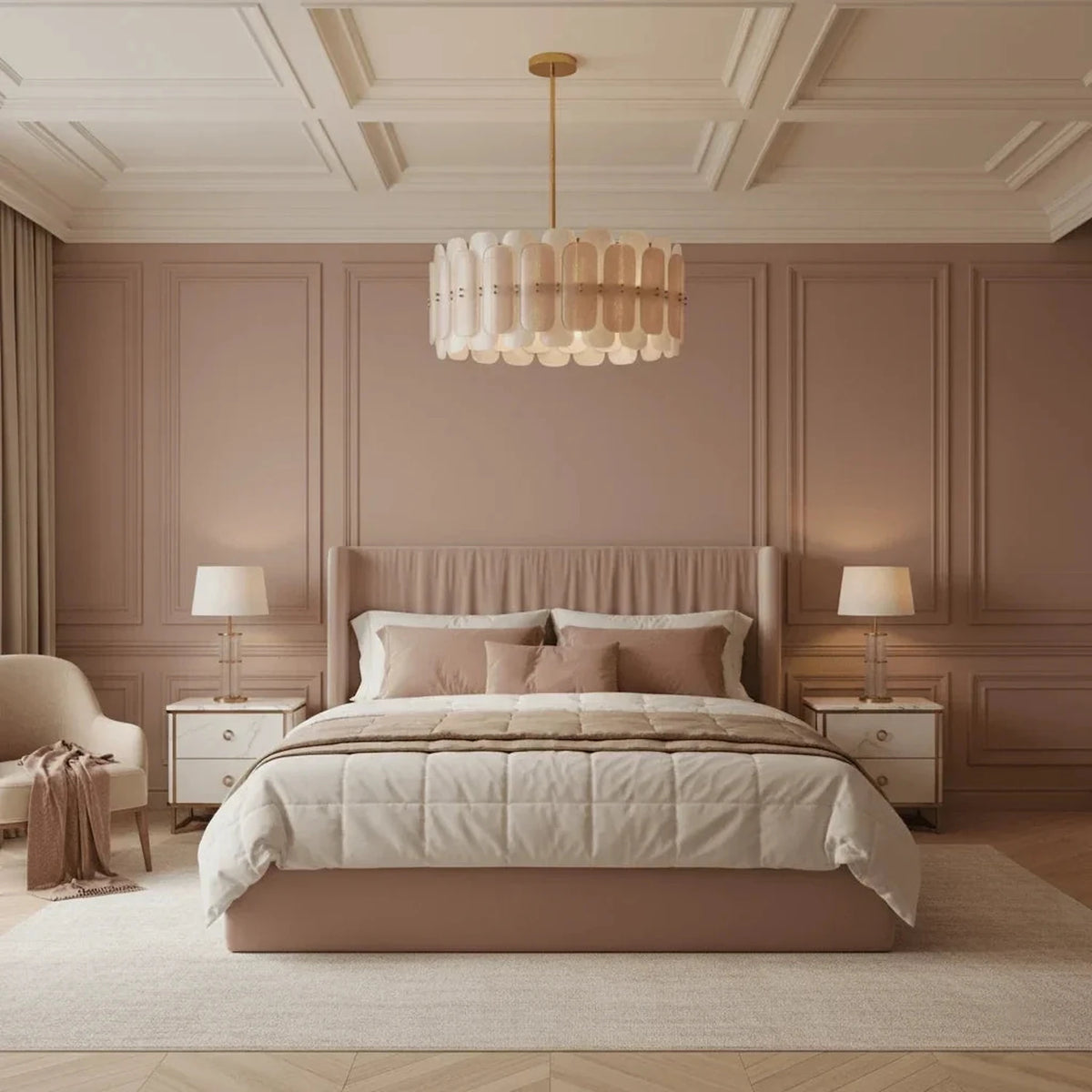 Sculptural Drum Chandelier in cream frosted glass for Dining Room by AUVIELIGHT