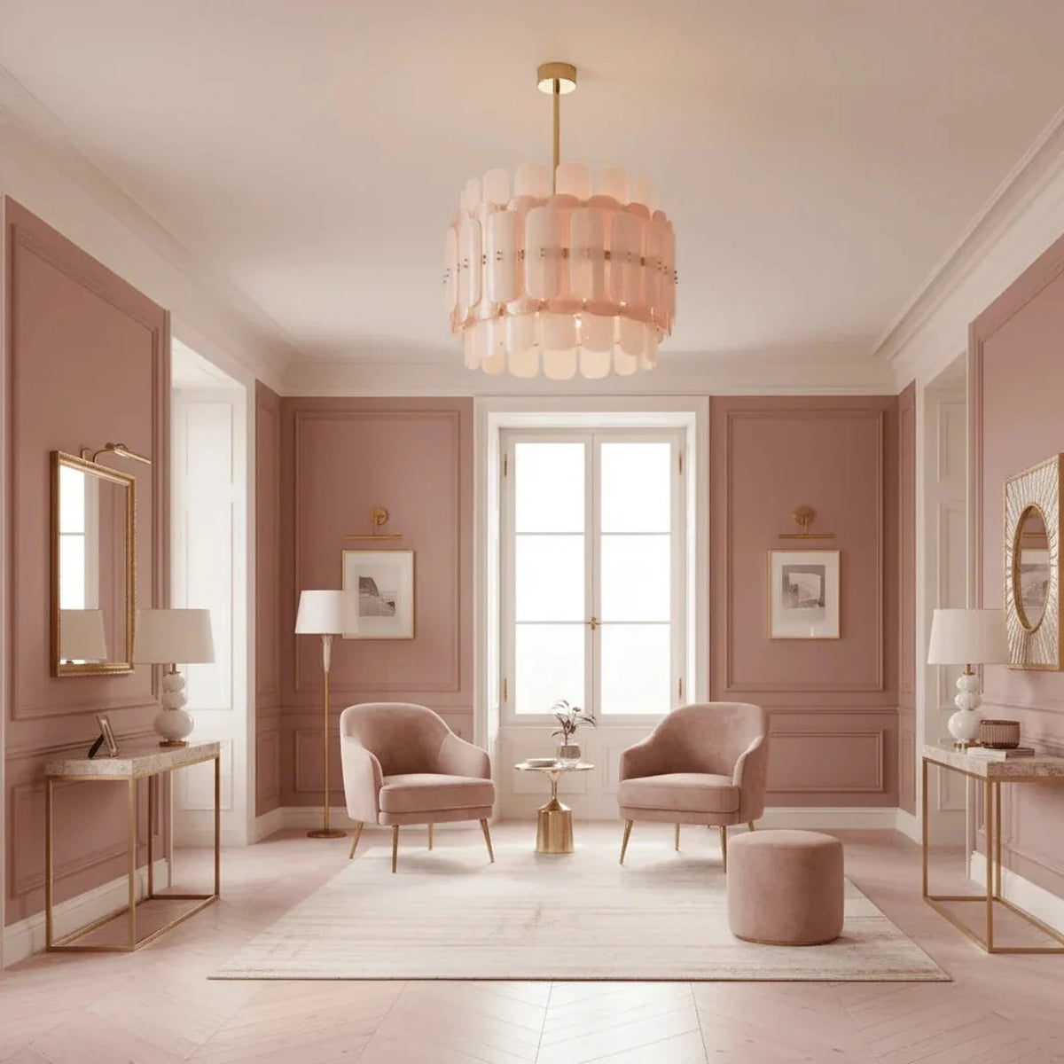 Sculptural Drum Chandelier in cream frosted glass for Dining Room by AUVIELIGHT