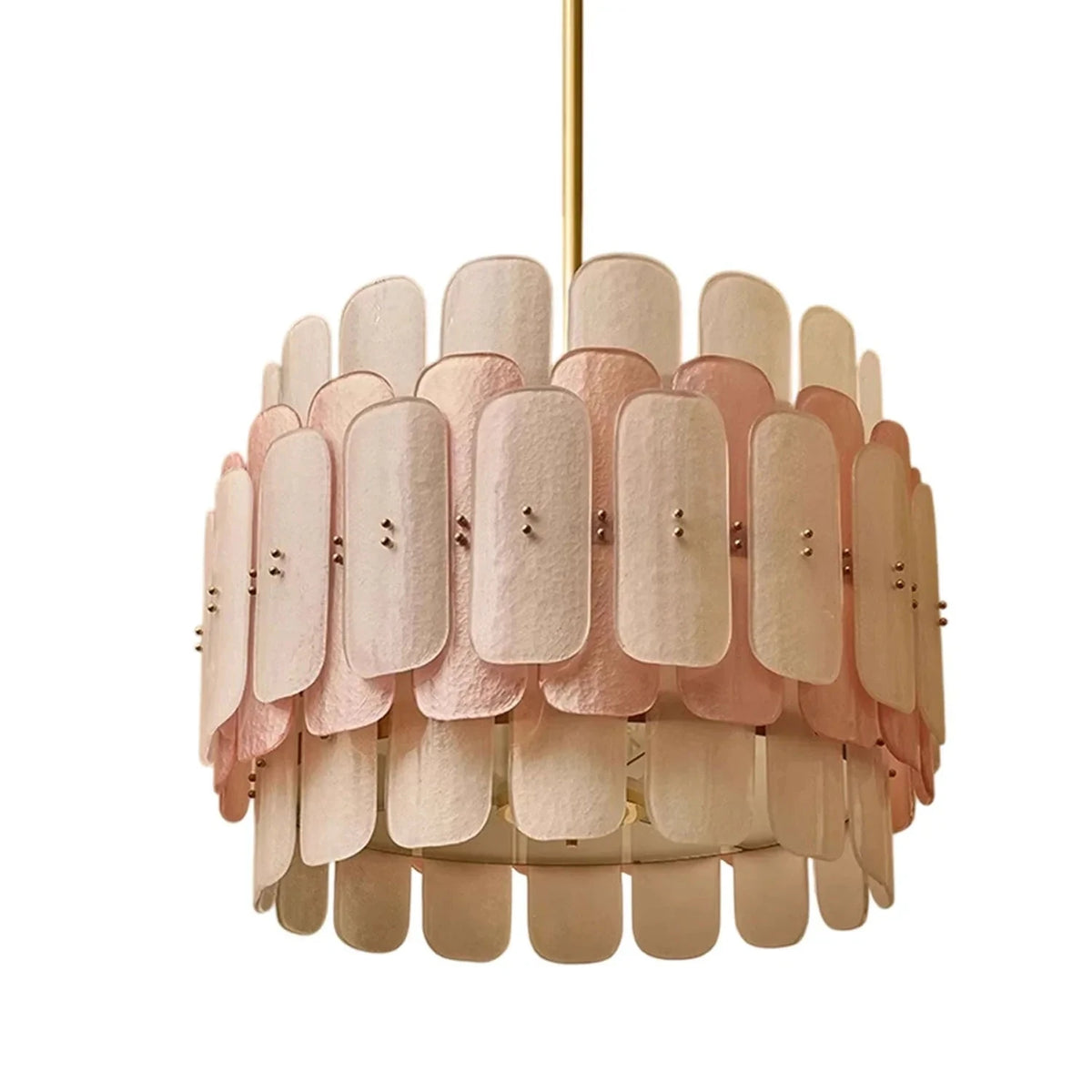 Sculptural Drum Chandelier in cream frosted glass for Dining Room by AUVIELIGHT, ∅ 31.5" x H 19.7" / Copper & Pink & White