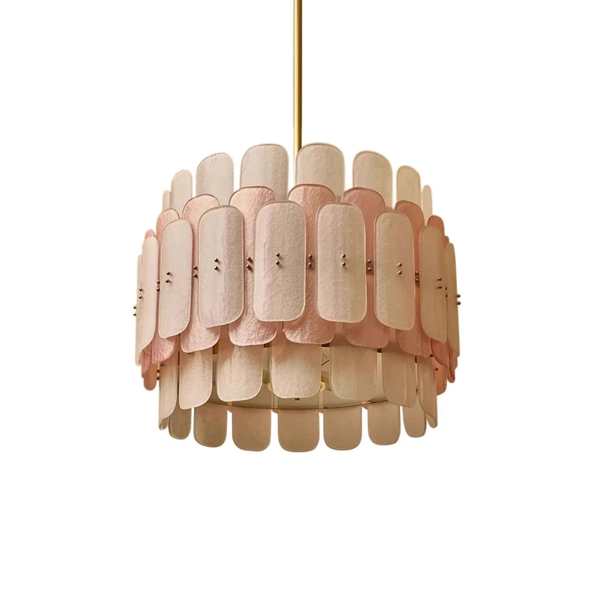 Sculptural Drum Chandelier in cream frosted glass for Dining Room by AUVIELIGHT, ∅ 19.7" x H 19.7" / Copper & Pink & White