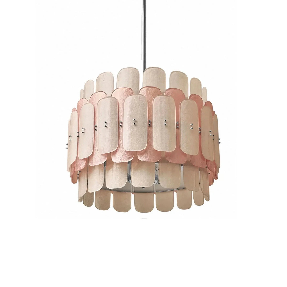 Sculptural Drum Chandelier in cream frosted glass for Dining Room by AUVIELIGHT, ∅ 19.7" x H 19.7" / Chrome & Pink & White