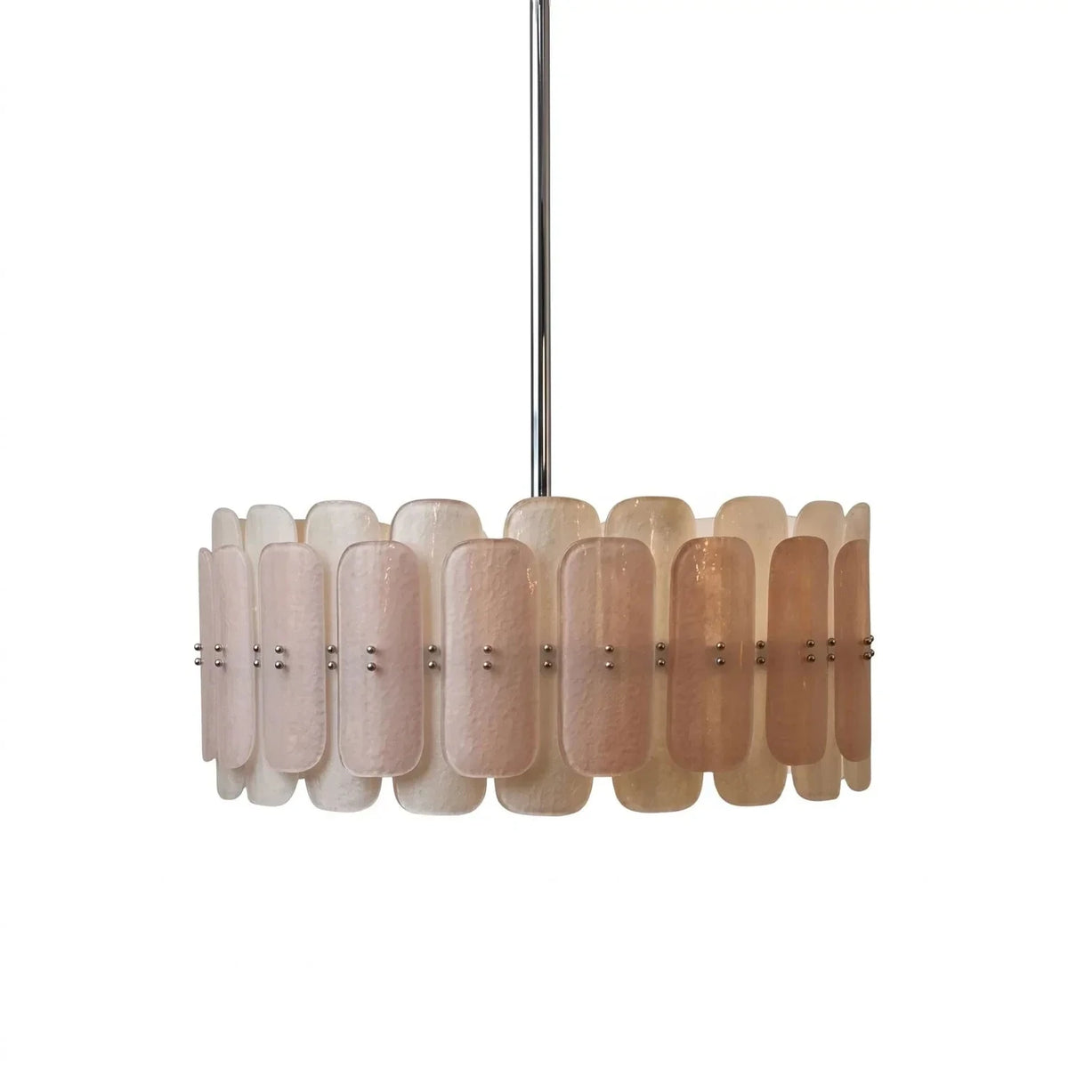 Sculptural Drum Chandelier in cream frosted glass for Dining Room by AUVIELIGHT, ∅ 31.5" x H 11.8" / Chrome & Pink & White