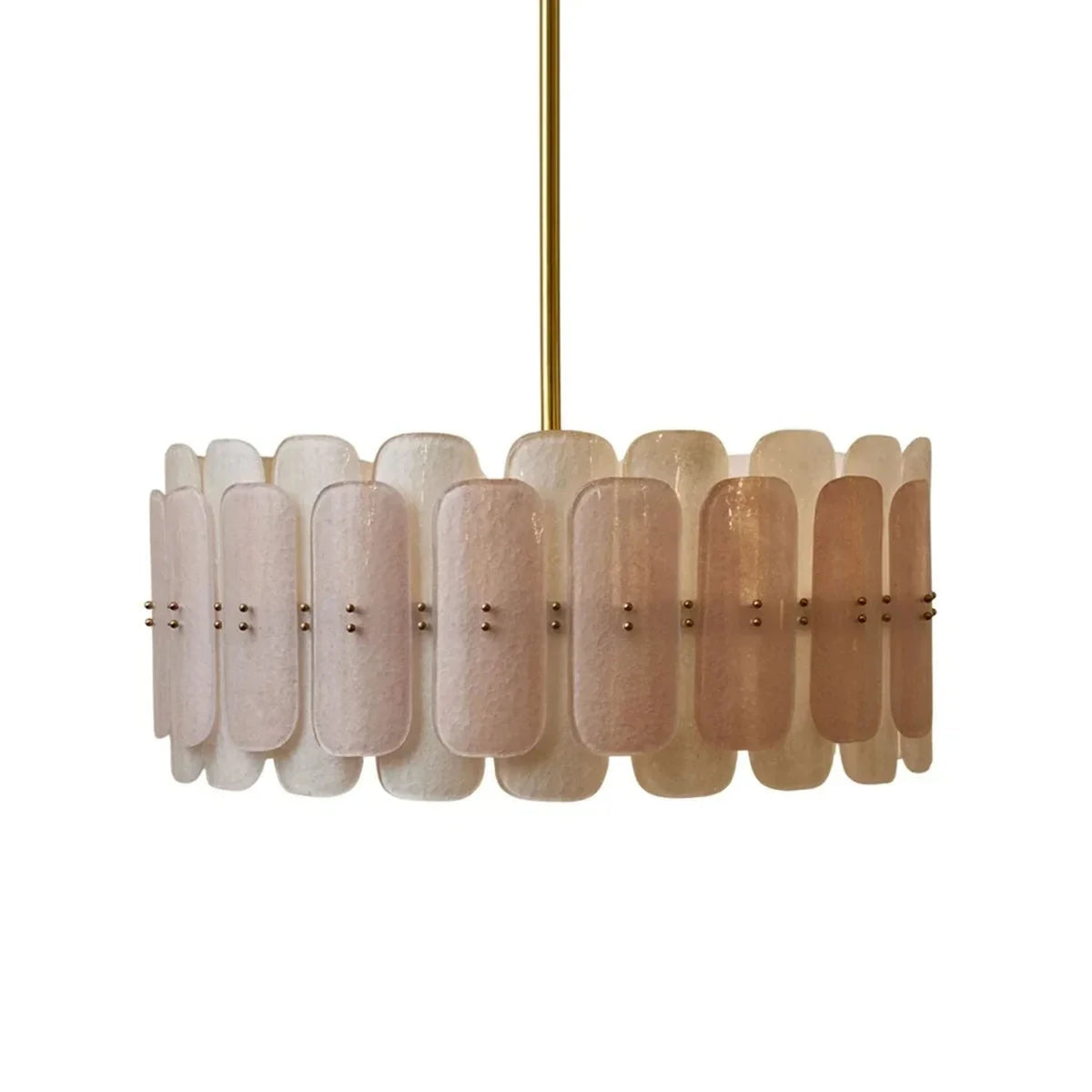 Sculptural Drum Chandelier in cream frosted glass for Dining Room by AUVIELIGHT, ∅ 31.5" x H 11.8" / Copper & Pink & White