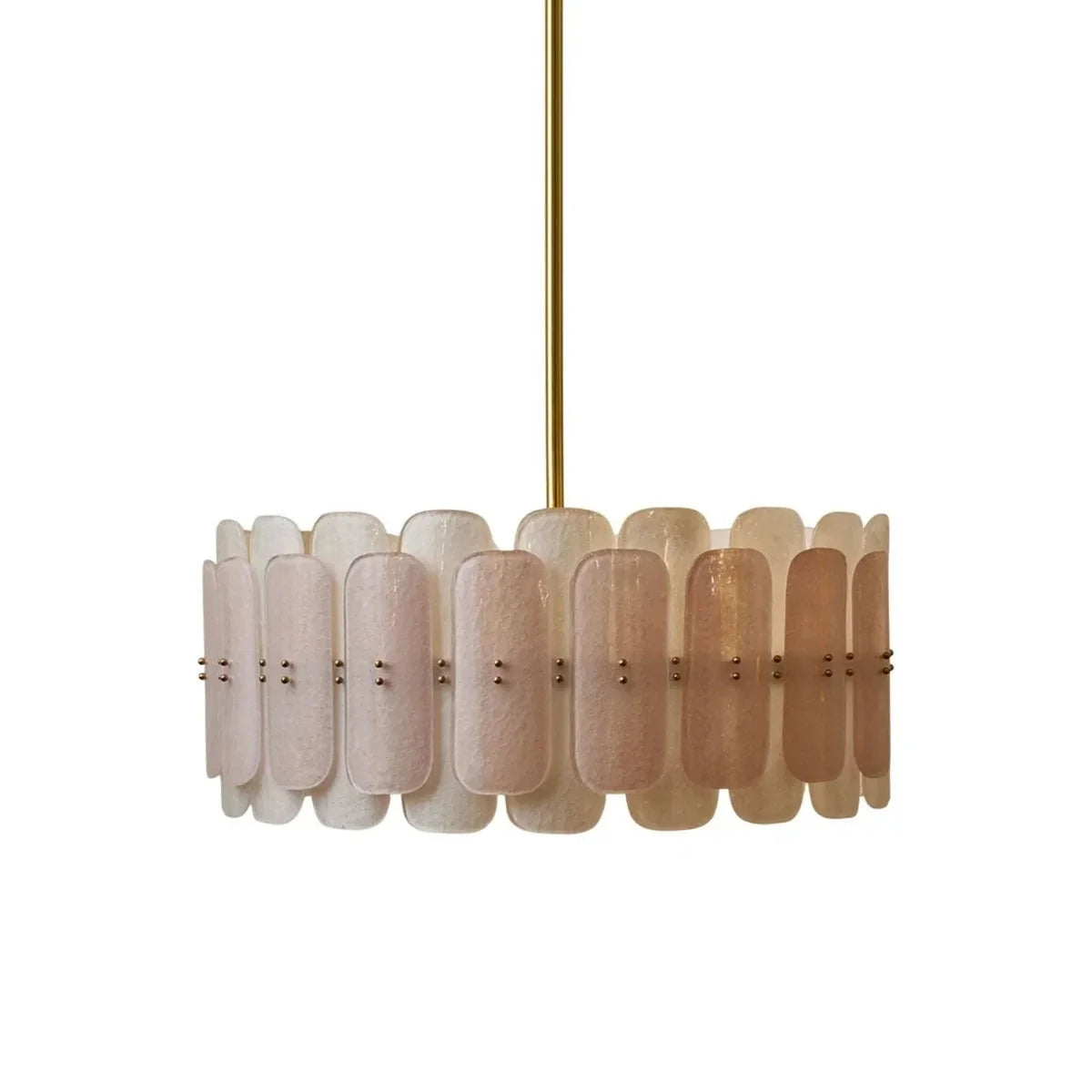 Sculptural Drum Chandelier in cream frosted glass for Dining Room by AUVIELIGHT, ∅ 23.6" x  11.8" / Copper & Pink & White