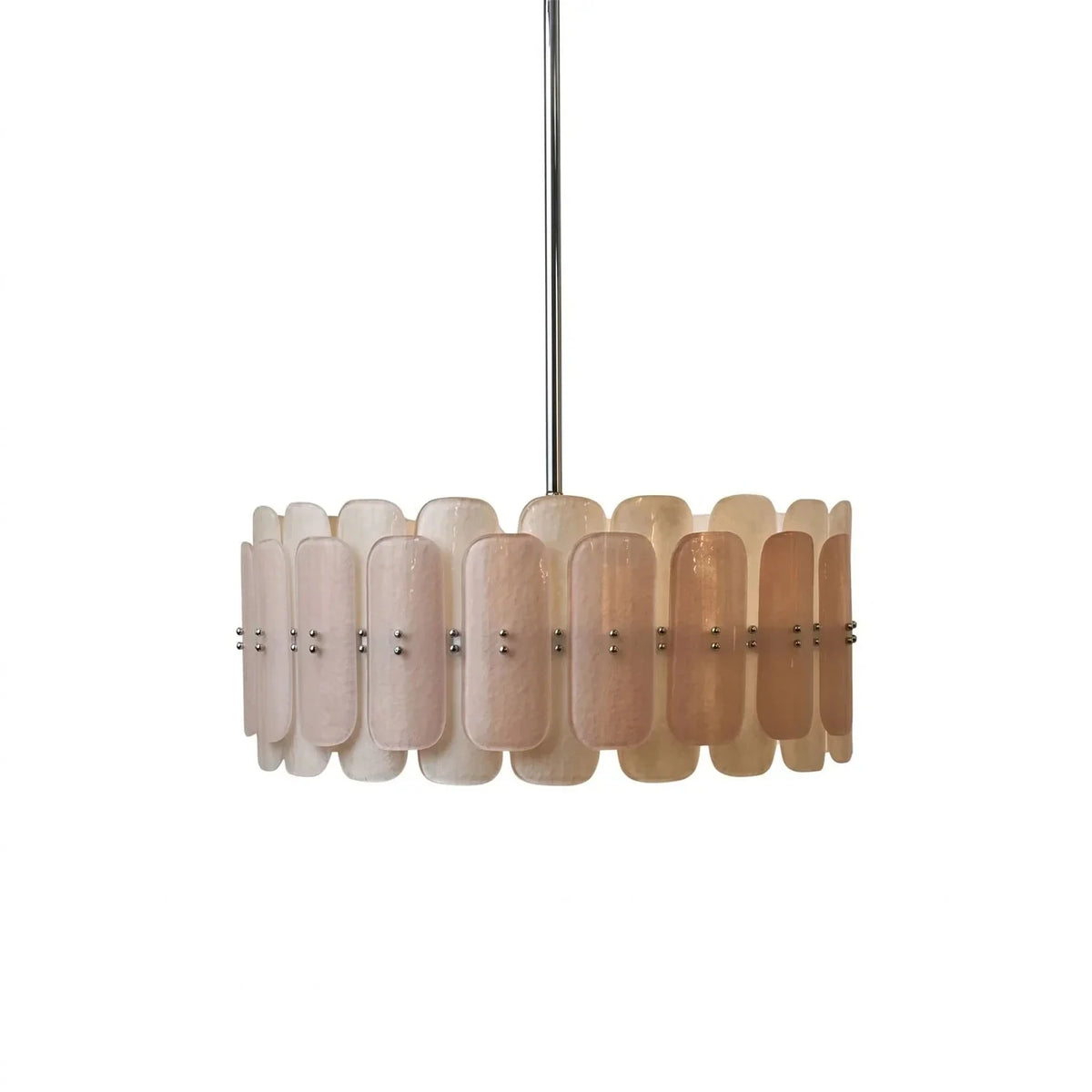 Sculptural Drum Chandelier in cream frosted glass for Dining Room by AUVIELIGHT, ∅ 23.6" x  11.8" / Chrome & Pink & White
