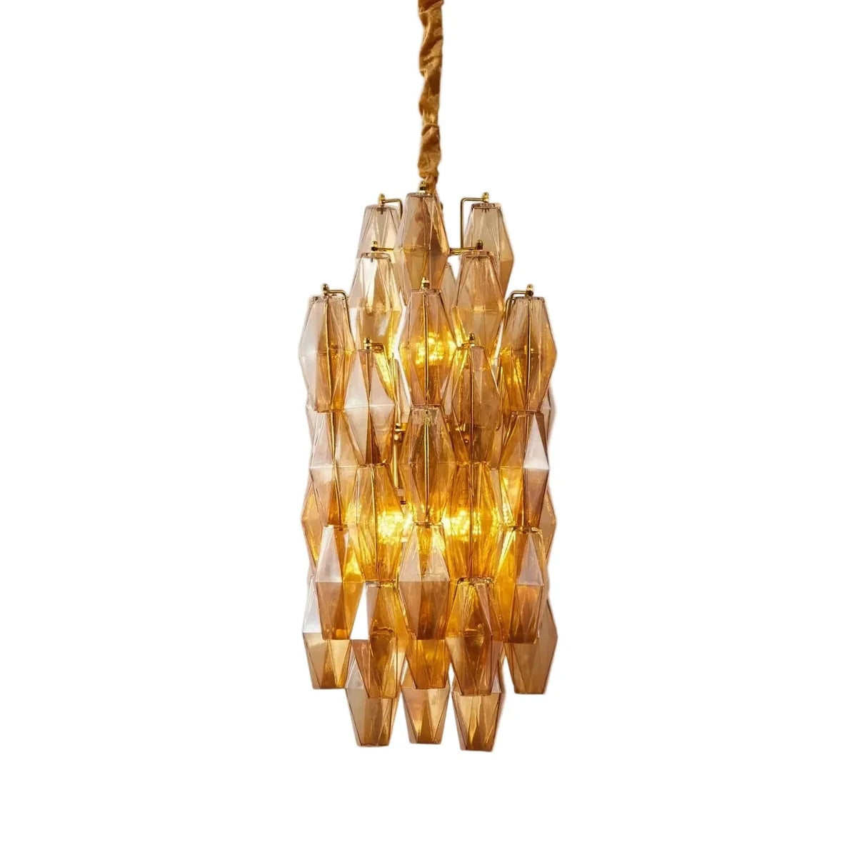 Sculptural Faceted Chandelier in clear glass for Dining Room by AUVIELIGHT