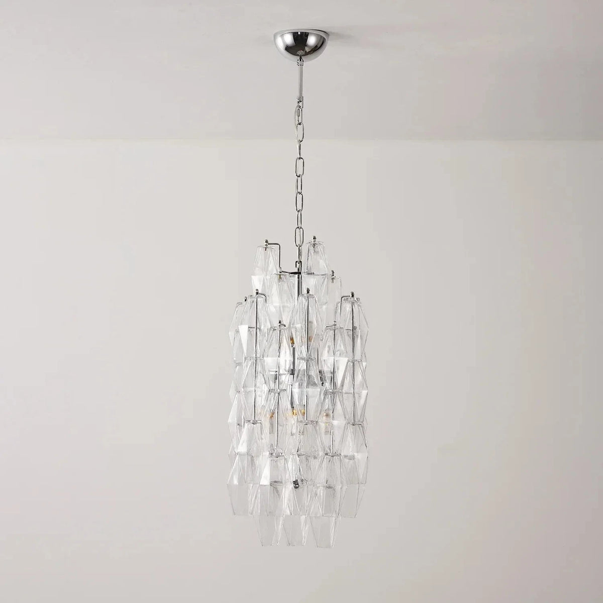 Sculptural Faceted Chandelier in clear glass for Dining Room by AUVIELIGHT
