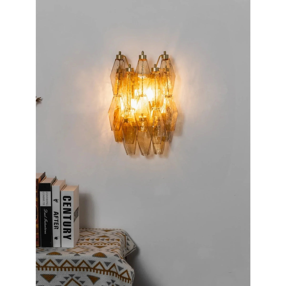 Sculptural Faceted Wall Sconce in amber glass for Hallway by AUVIELIGHT