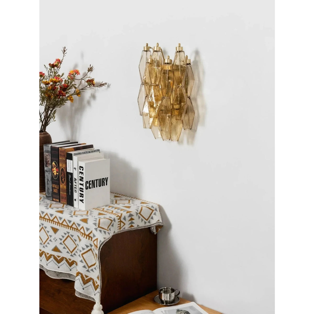 Sculptural Faceted Wall Sconce in amber glass for Hallway by AUVIELIGHT