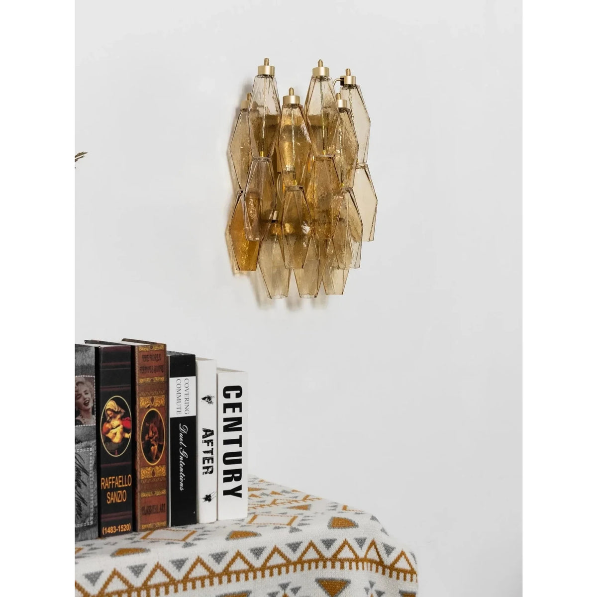 Sculptural Faceted Wall Sconce in amber glass for Hallway by AUVIELIGHT