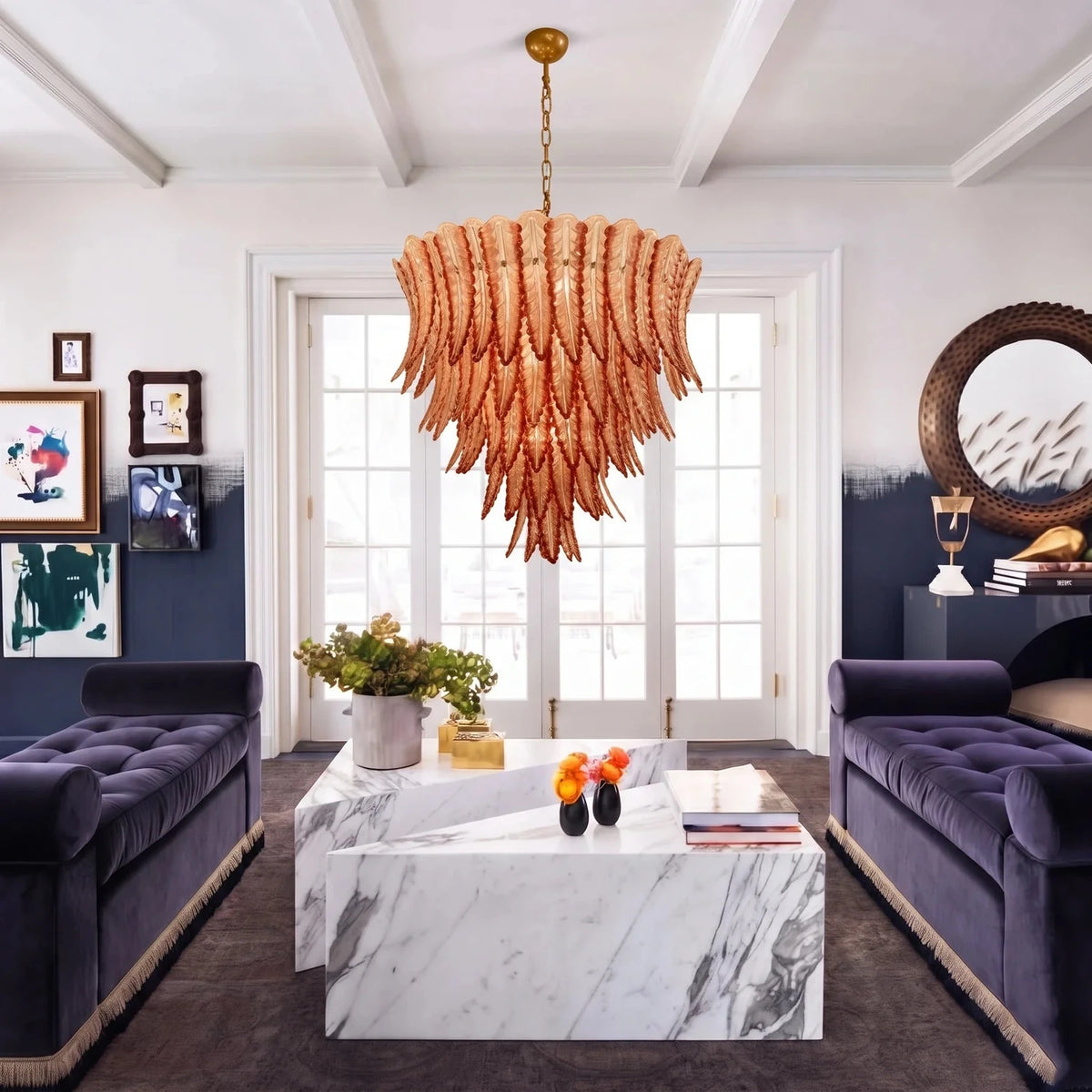 Sculptural Feather Chandelier in murano glass for Dining Room by AUVIELIGHT