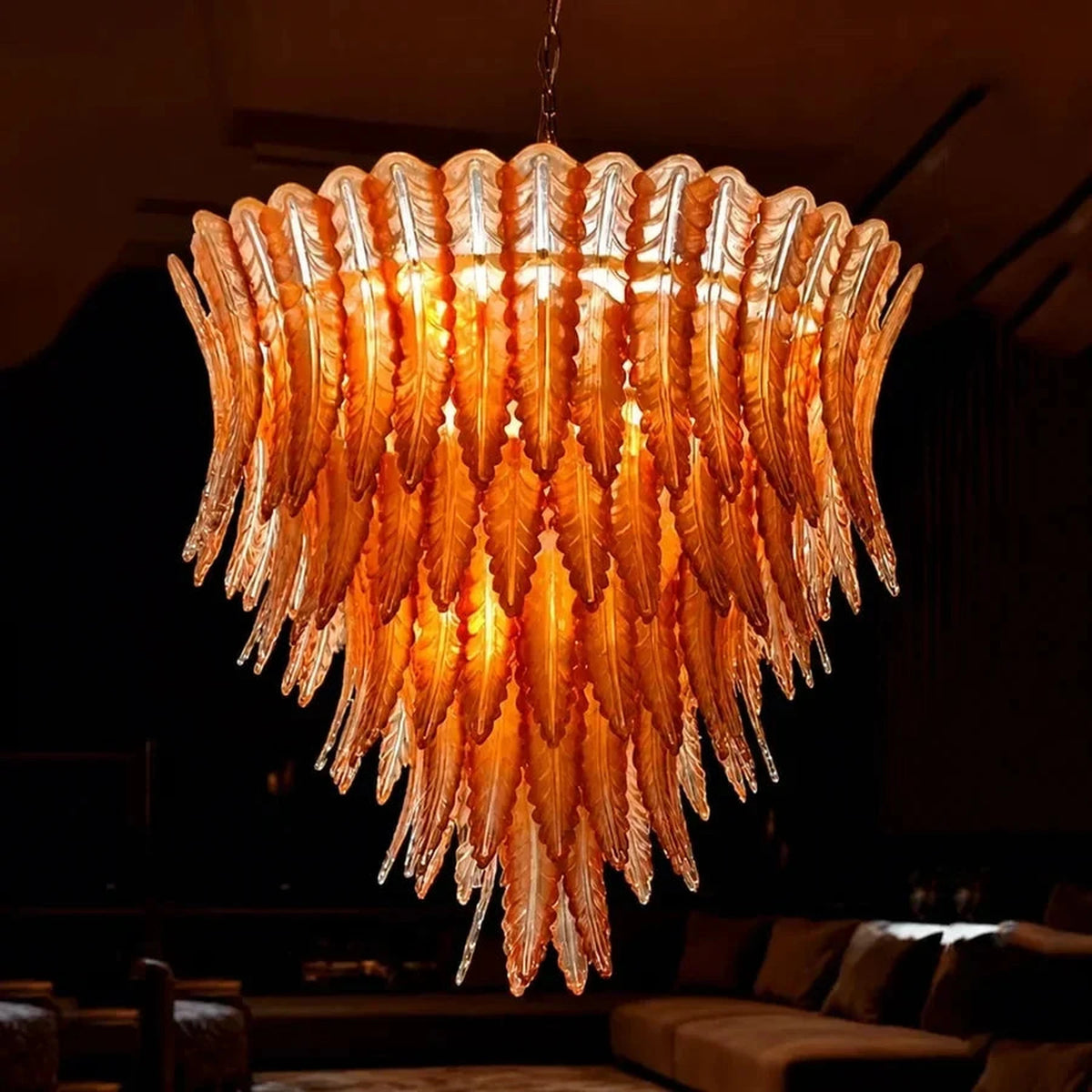 Sculptural Feather Chandelier in murano glass for Dining Room by AUVIELIGHT