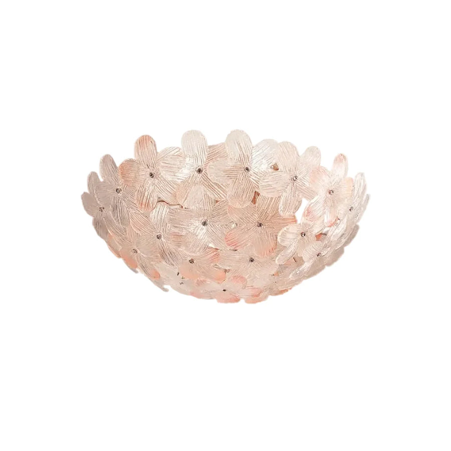 Sculptural Flower Flush Mount in blush pink glass for Low Ceilings by AUVIELIGHT