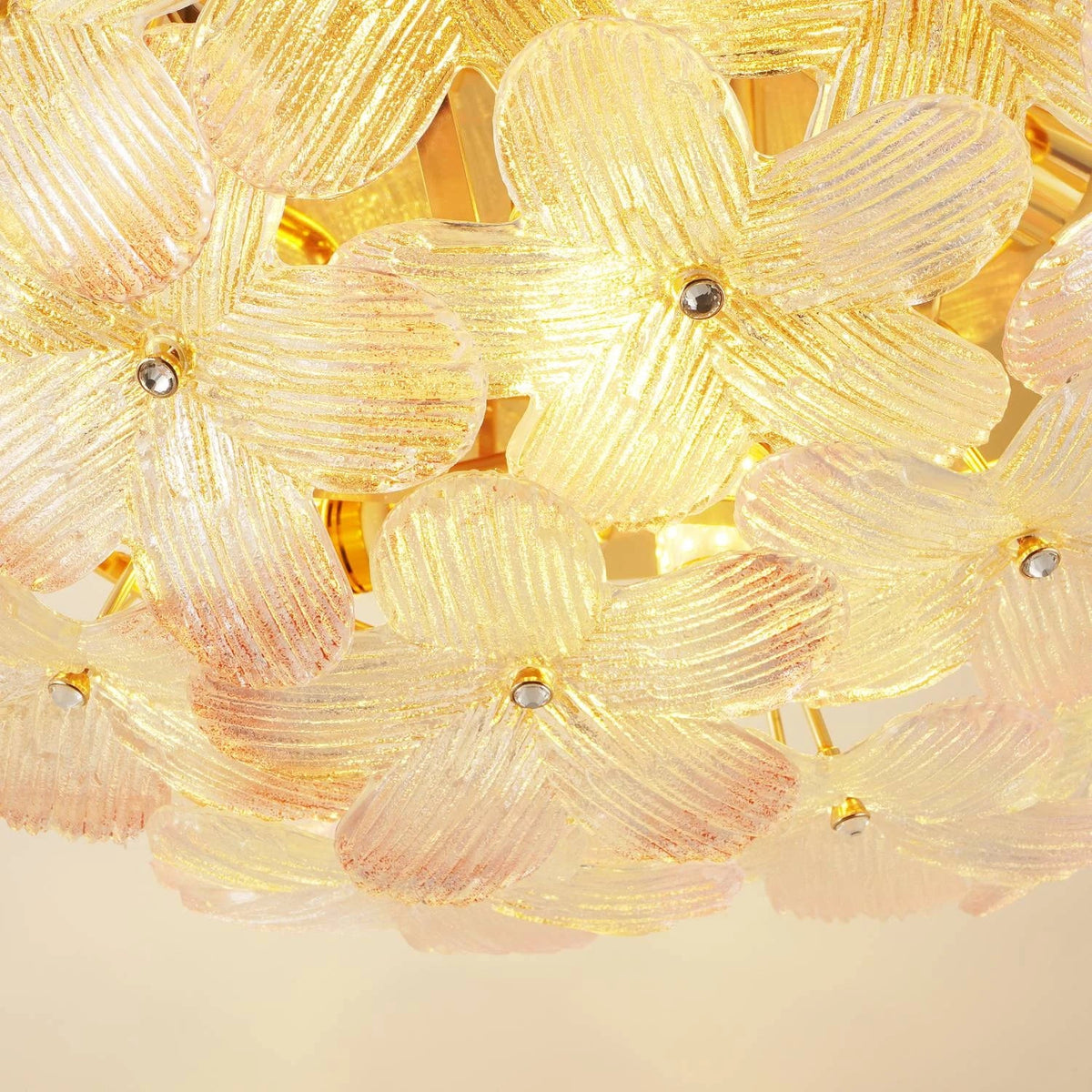Sculptural Flower Flush Mount in blush pink glass for Low Ceilings by AUVIELIGHT