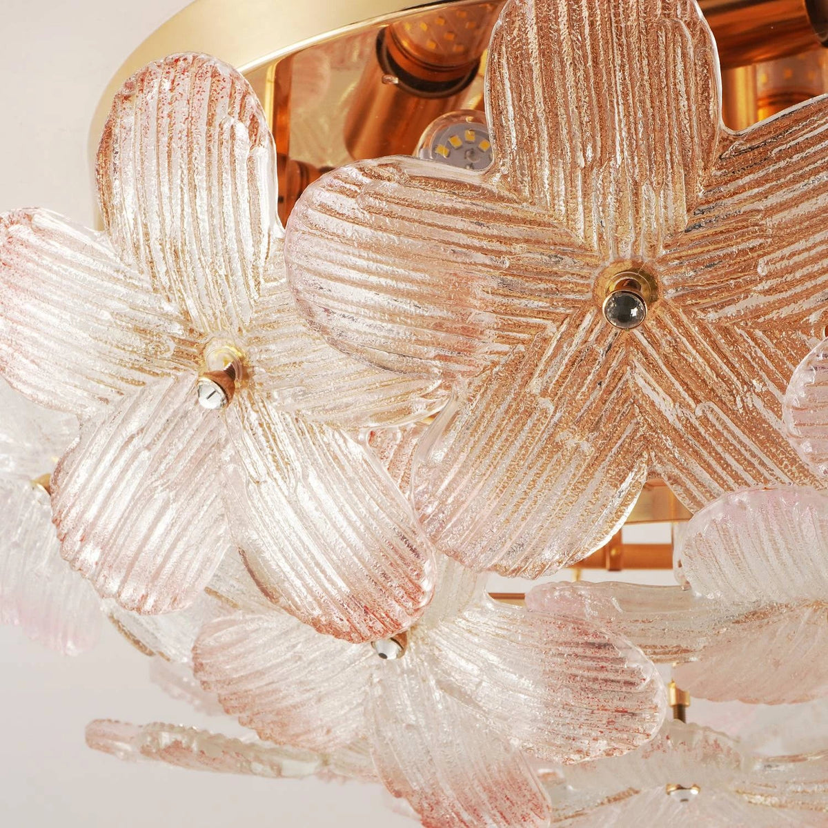 Sculptural Flower Flush Mount in blush pink glass for Low Ceilings by AUVIELIGHT