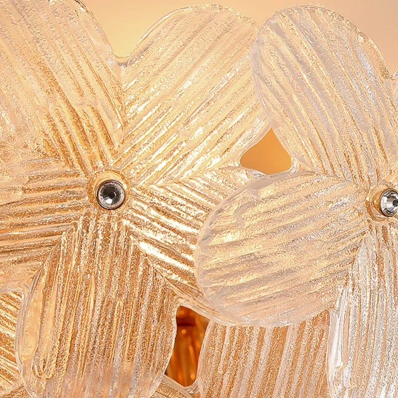 Sculptural Flower Flush Mount in blush pink glass for Low Ceilings by AUVIELIGHT
