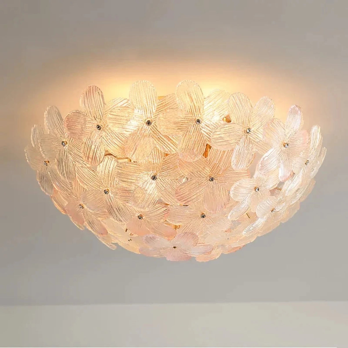 Sculptural Flower Flush Mount in blush pink glass for Low Ceilings by AUVIELIGHT, ∅ 19.7″ x H 5.1″ / Pink and 1 other sizes