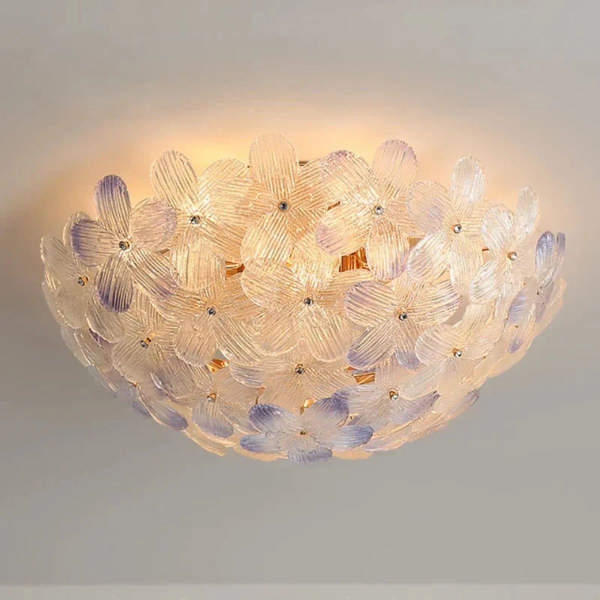 Sculptural Flower Flush Mount in blush pink glass for Low Ceilings by AUVIELIGHT, ∅ 23.6″ x H 7.1″ / Pink and 1 other sizes