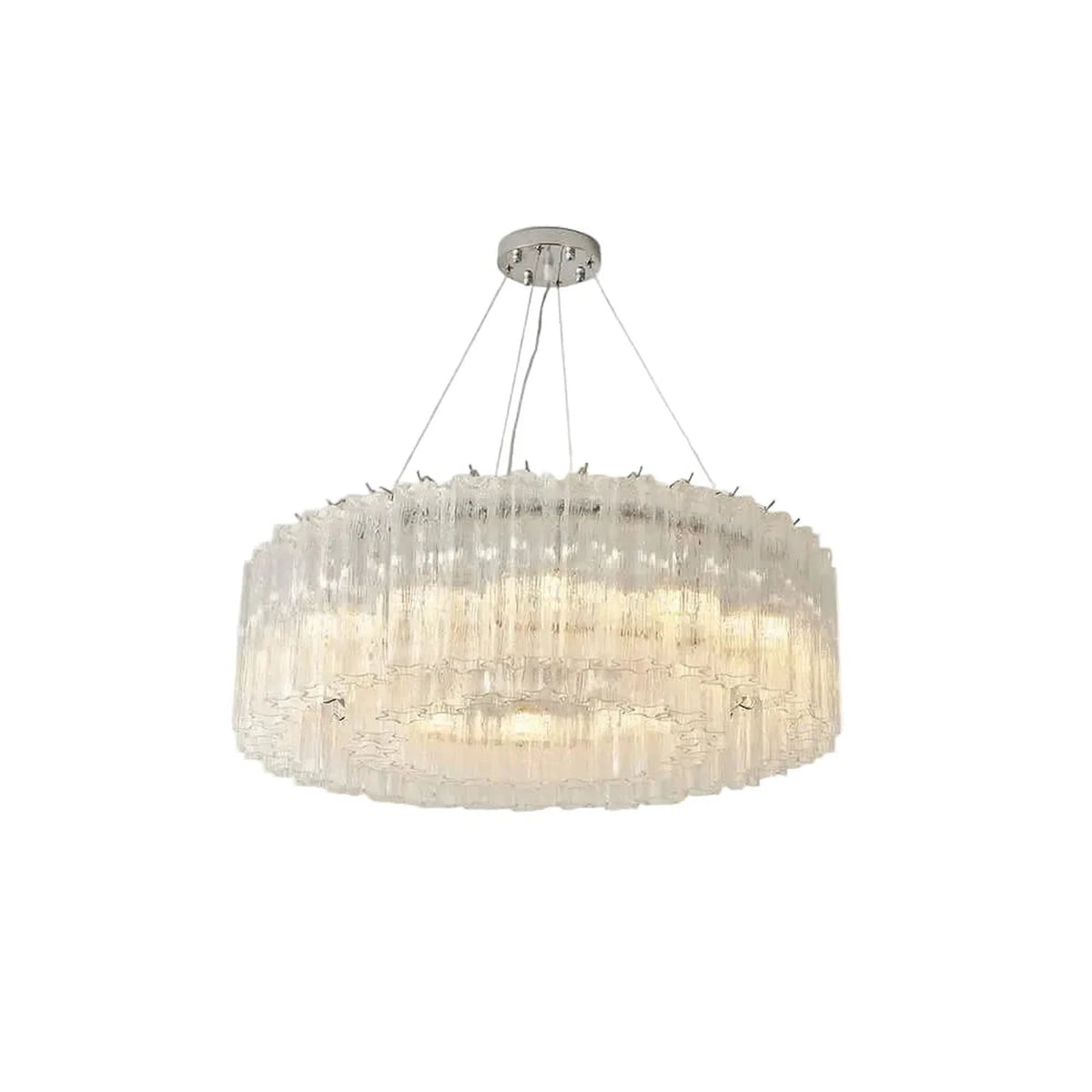Sculptural Fluted Drum Chandelier in ice glass for Dining Room by AUVIELIGHT