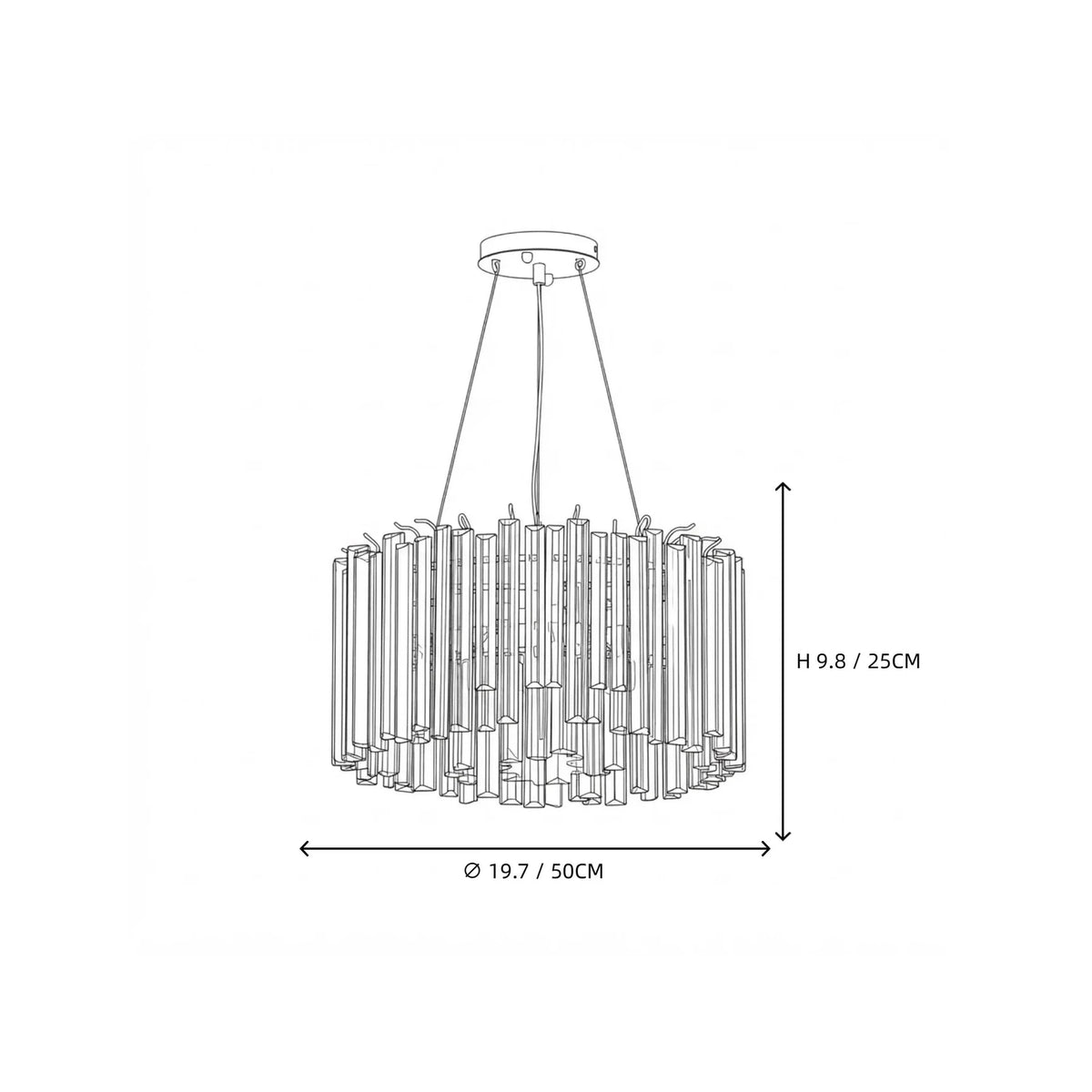 Sculptural Fluted Drum Chandelier in ice glass for Dining Room by AUVIELIGHT