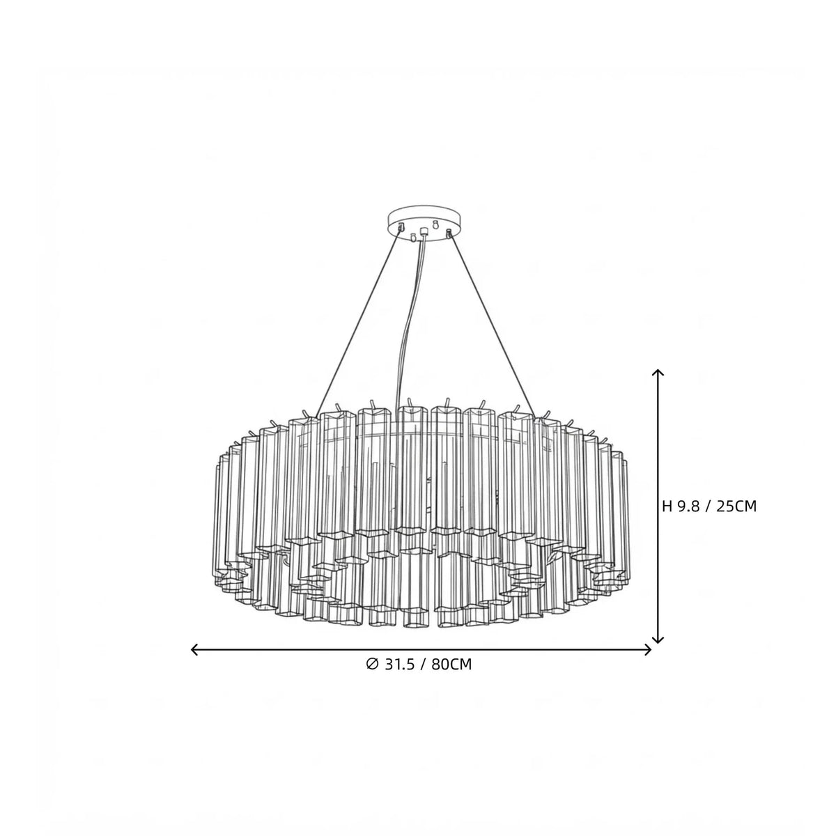 Sculptural Fluted Drum Chandelier in ice glass for Dining Room by AUVIELIGHT