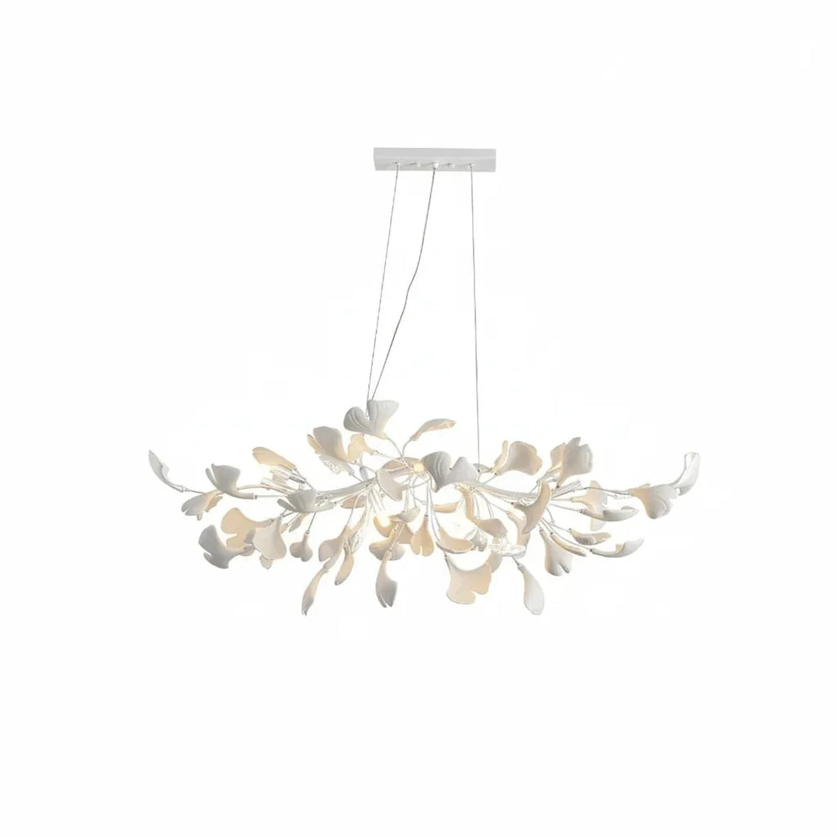 Sculptural Ginkgo Branch Chandelier in white gold for Dining Room by AUVIELIGHT, L 31.5"  x H 13.8" / L 80cm x H 35cm / White Lamp Body + White