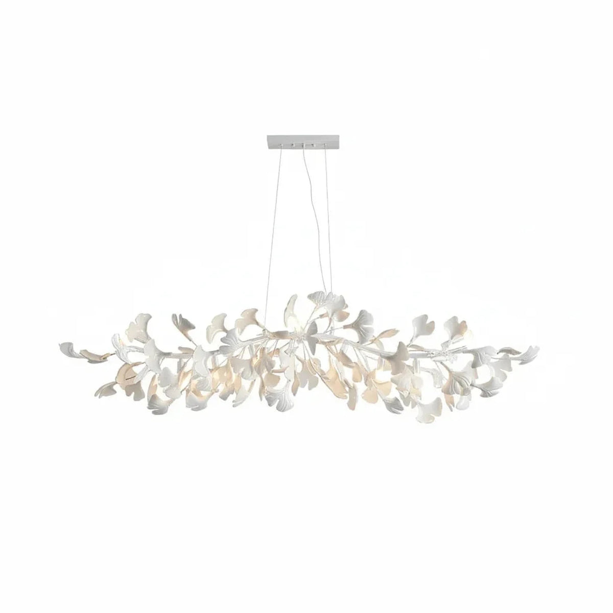Sculptural Ginkgo Branch Chandelier in white gold for Dining Room by AUVIELIGHT, L 39.4" x H 15.7" / L 100cm x H 40cm / White Lamp Body + White