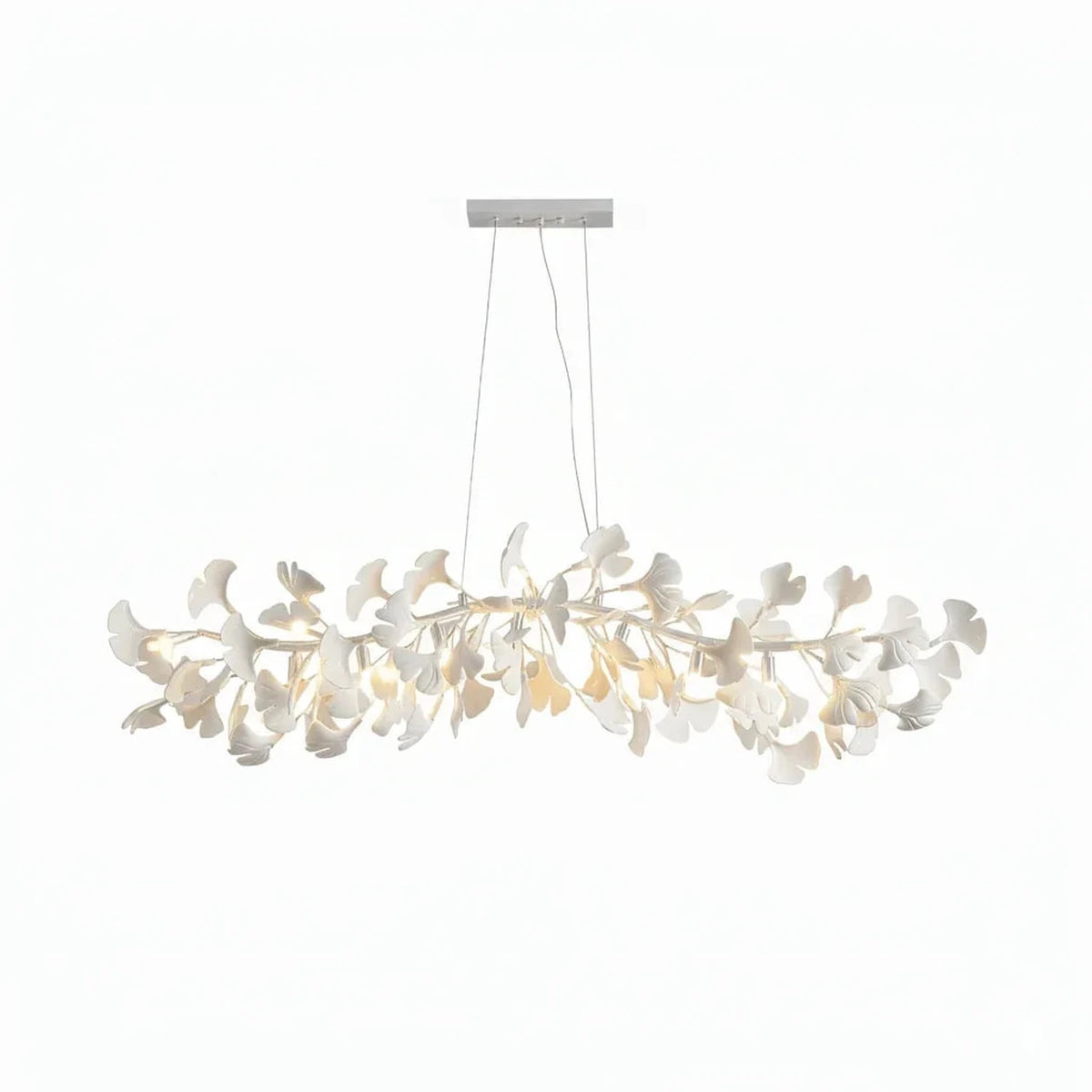 Sculptural Ginkgo Branch Chandelier in white gold for Dining Room by AUVIELIGHT, L 59.1"  x H 17.7" / L 150cm x H 45cm / White Lamp Body + White